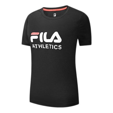 (WMNS) FILA Alphabet Logo Printing Round Neck Short Sleeve Black A11W011130F-BK