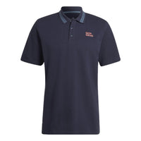 adidas Bayern Munich Black Solid Color Stripe Casual Short Sleeve Polo Shirt Navy Blue HB6001