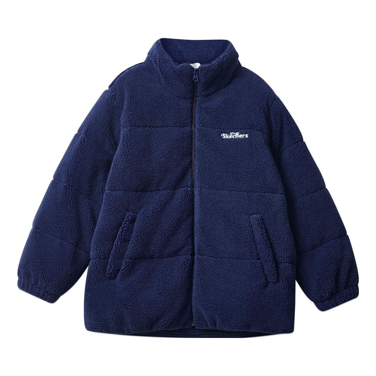 (PS) Skechers Colorful Casual Series Letter Zip-up Long Sleeve Furry Jacket 'Navy' L423K076-007D