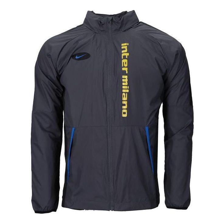 Men's Nike Printing Alphabet Brand Logo Zipper Stand Collar Jacket Black CK8571-021