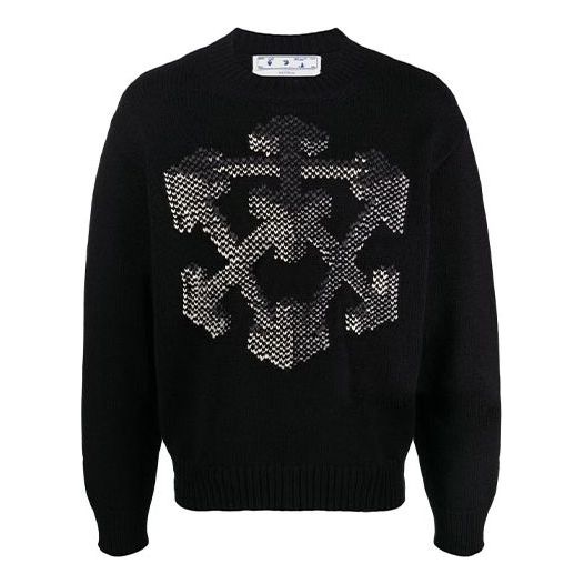 Men's Off-White FW21 3D Arrow Pattern Knit Pullover Wool Sweater Loose Fit Black OMHE085F21KNI0021009