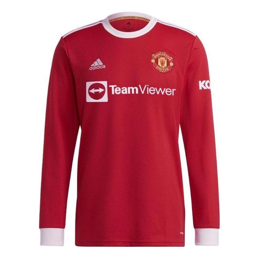 adidas 21/22 Season Manchester United Colorblock Stripe Round Neck Casual Long Sleeves Red H58696