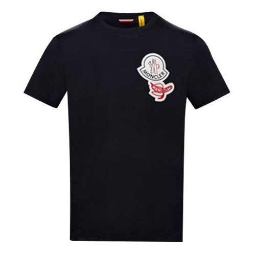 Men's Moncler Genius 2 Logo Patch Short Sleeve Navy Blue 0928C712008390T773