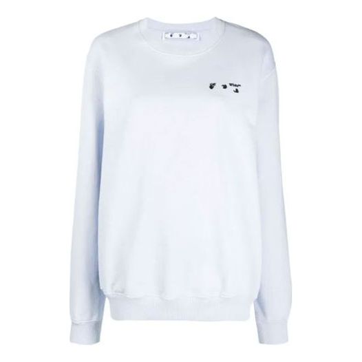 (WMNS) Off-White SS21 Chest Logo Embroidered Round Neck Light Blue Hoodie OWBA055S21JER0063610