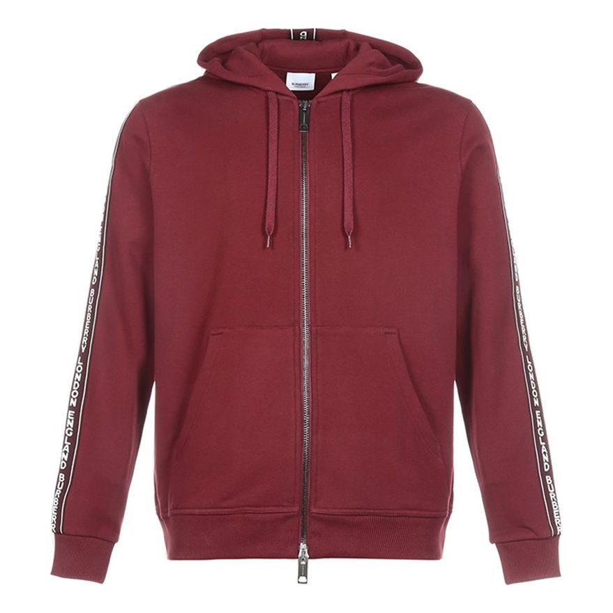 Men's Burberry FW20 Side Sleeve Logo Cotton hooded Zipper Sports Red 80318771