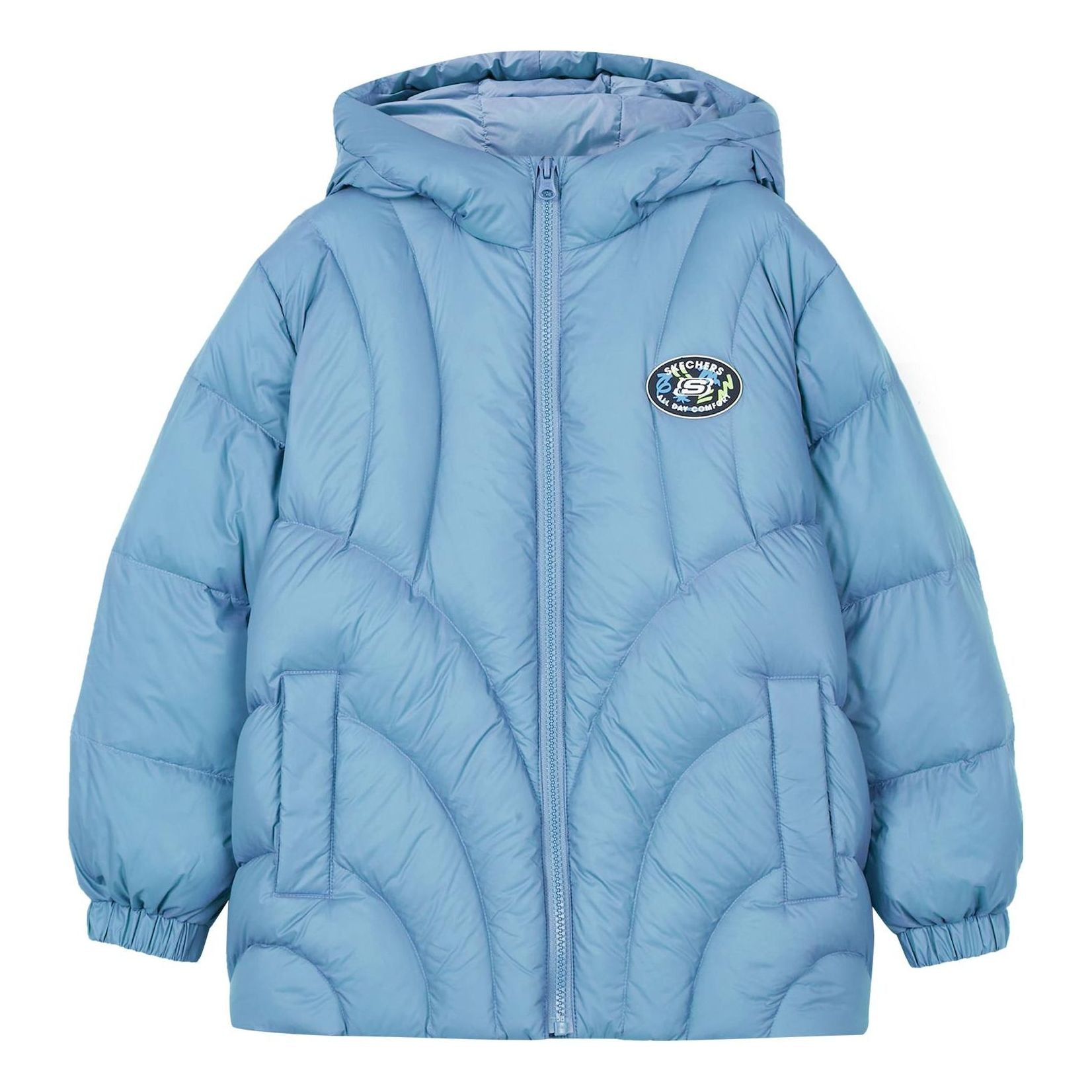 )GS) Skechers Casual Solid Color Woven Mid-Length Hooded Down Jacket 'Blue' L423B040-035X