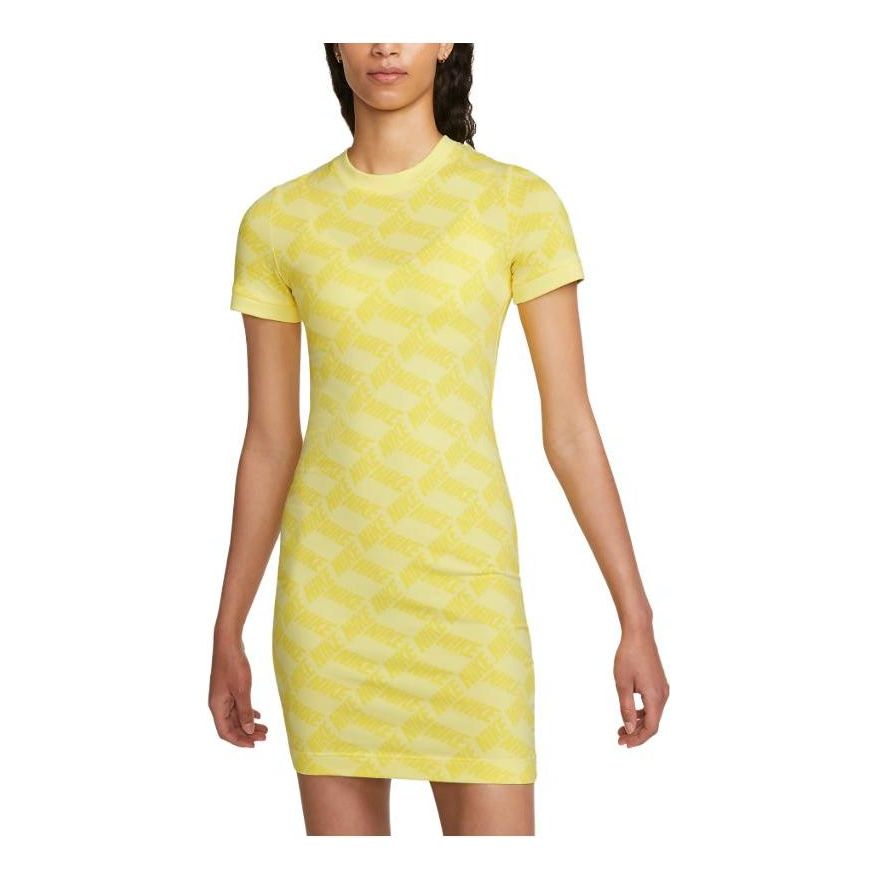 (WMNS) Nike Sportswear Essential Printed Bodycon Dress 'Light Zitron' DV0021-712