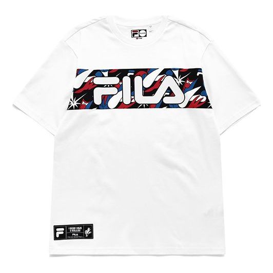 Men's FILA FUSION Contrasting Colors Logo Printing Basketball Sports Loose Short Sleeve White T11M135106F-WT