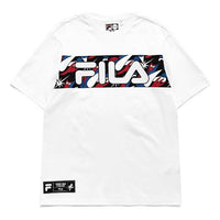 Men's FILA FUSION Contrasting Colors Logo Printing Basketball Sports Loose Short Sleeve White T11M135106F-WT