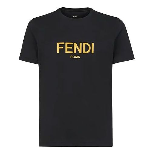 Men's FENDI SS21 Round Neck Cotton Short Sleeve Black FY0894AE06F0QA1