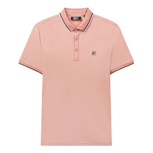 FILA Logo Solid Color Sports Short Sleeve Knitted Polo Shirt For Men Pink F11M021121G-PK