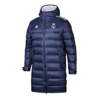 adidas Real Madrid Soccer/Football Stay Warm hooded mid-length Down Jacket Navy Blue FQ3317