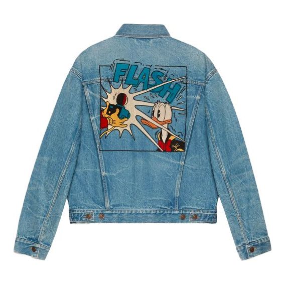 Gucci x Disney SS21 Donald Duck Embroidered Lapel Denim Jacket For Men Blue 594850-XDBK0-4452
