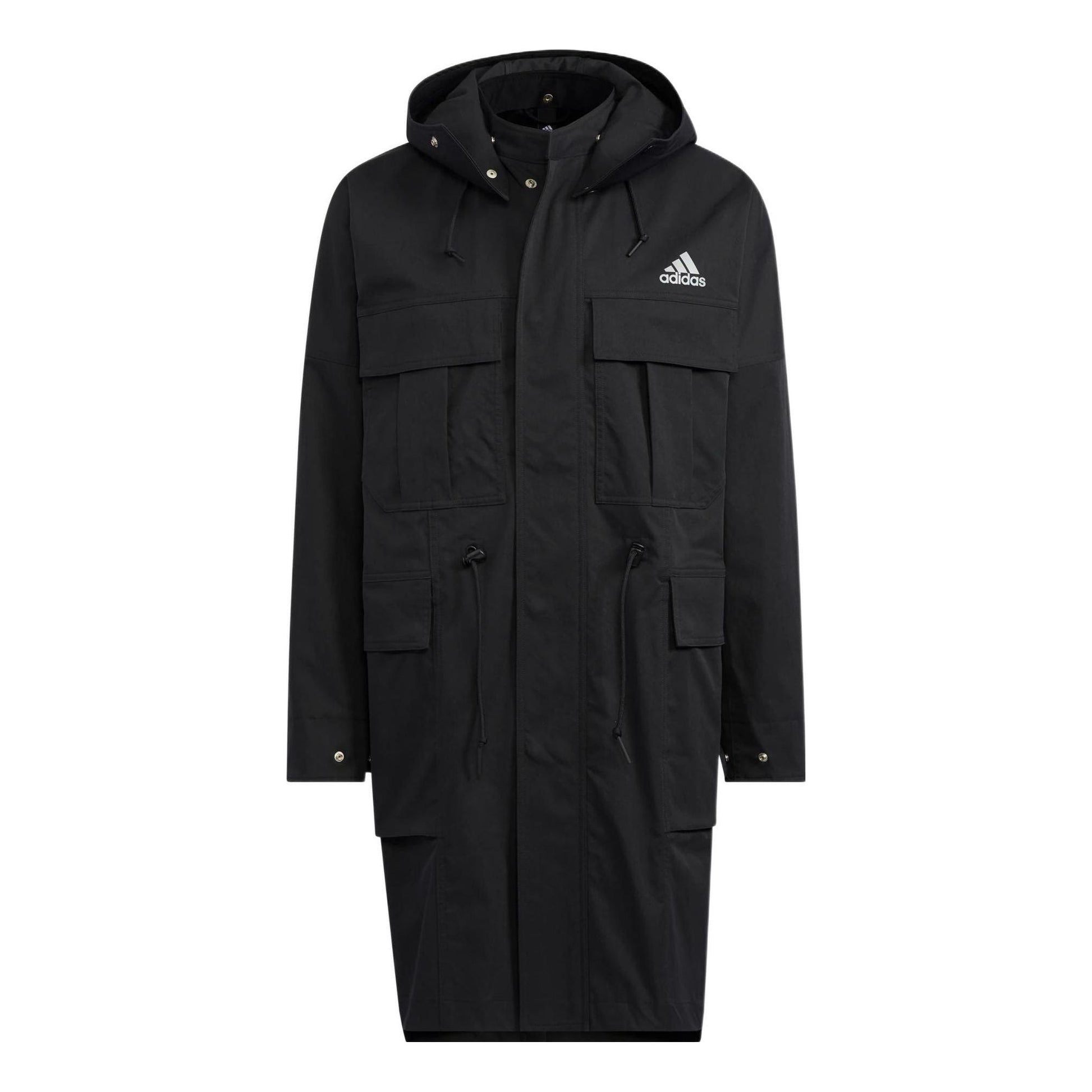 Men's adidas Prsve Long Wv J Solid Color Chest Brand Logo Printing Jacket Black HM2709