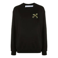 (WMNS) Off-White Flower Arrow Embroidered Casual Round Neck Black Hoodie OWBA046E20JER0021055
