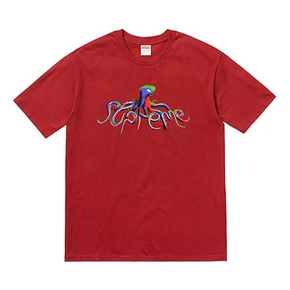 Supreme SS18 Tentacles Tee Brick Printing Short Sleeve Unisex Brick Red SUP-SS18-490