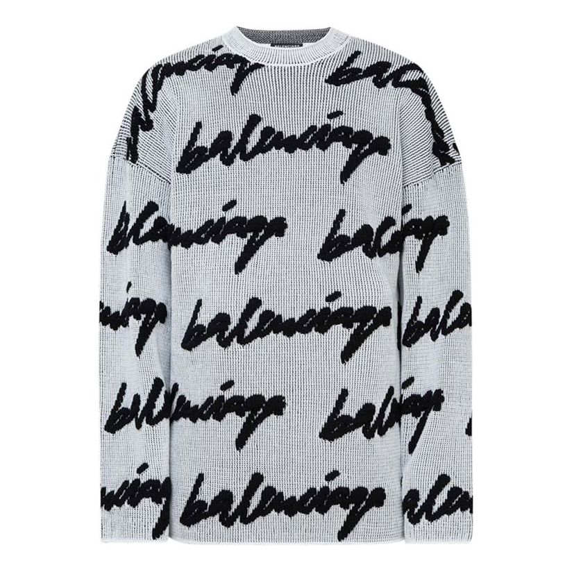 Balenciaga 3D Scribble Crewneck Cotton Knit 'White' 625985T31809040