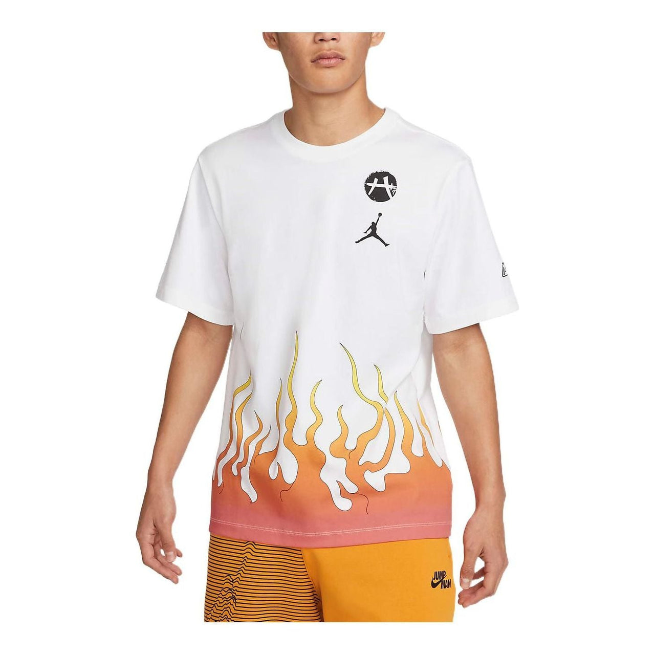 Men's Air Jordan Brand x Hachimura Rui Crossover Flame Logo Printing Short Sleeve Asia Edition White T-Shirt DV3132-100