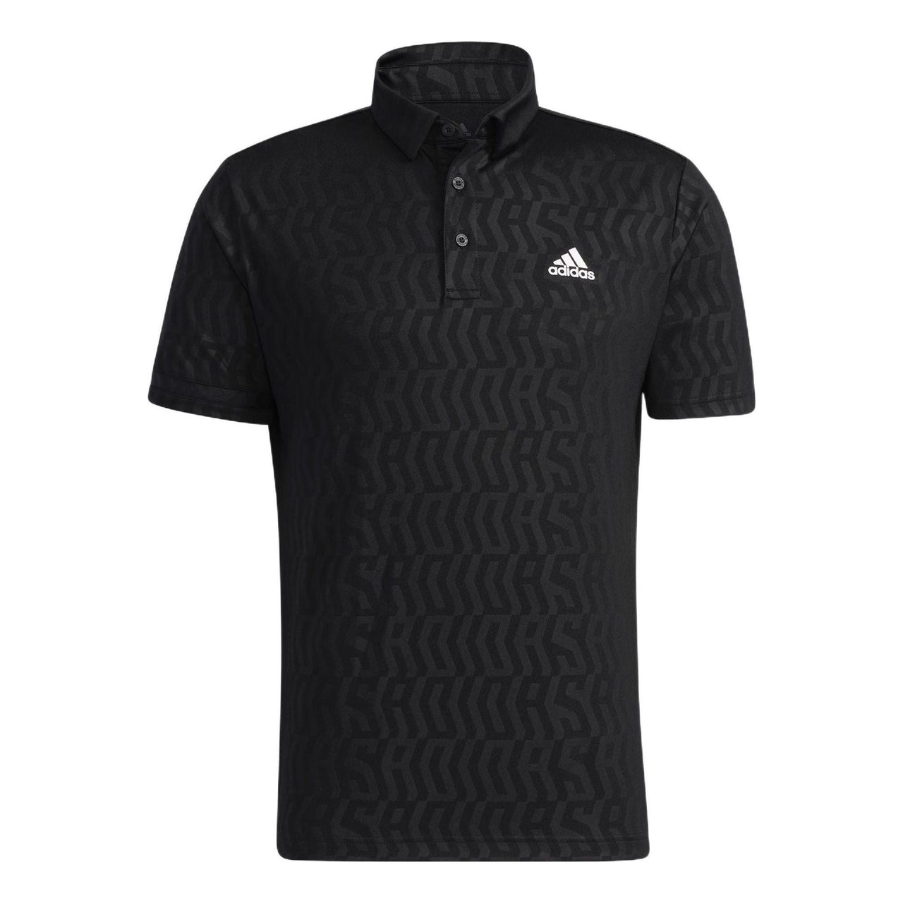 Men's adidas Casual Micro Mark Full Print Logo Short Sleeve Black Polo Shirt GM3626