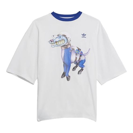 Men's adidas originals x Kerwin Frost Crossover Cartoon Printing Round Neck Loose Three-Quarter Sleeve T-Shirt White H56473