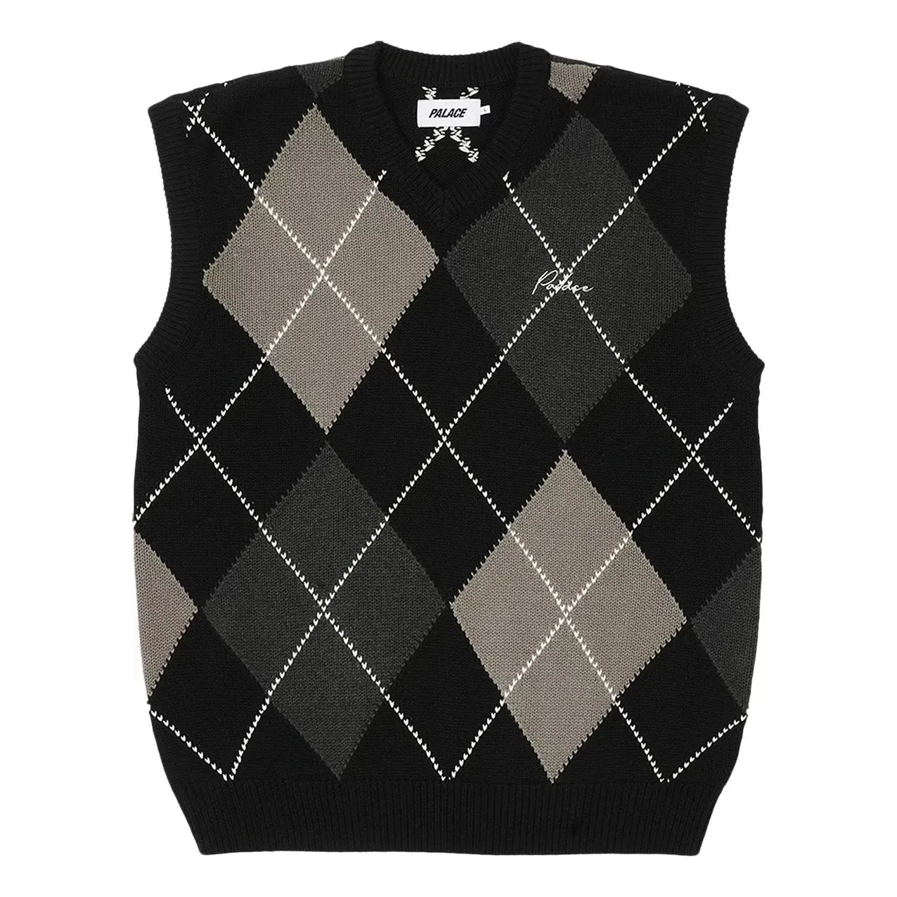 Palace Argyle Knit Vest 'Black Grey' P25KW025