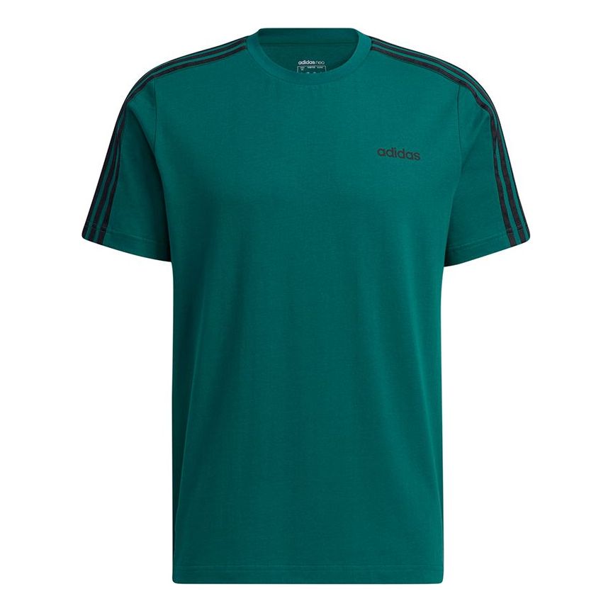 adidas neo M Ce 3s Tee Stripe Logo Sports Round Neck Short Sleeve Green HC9950