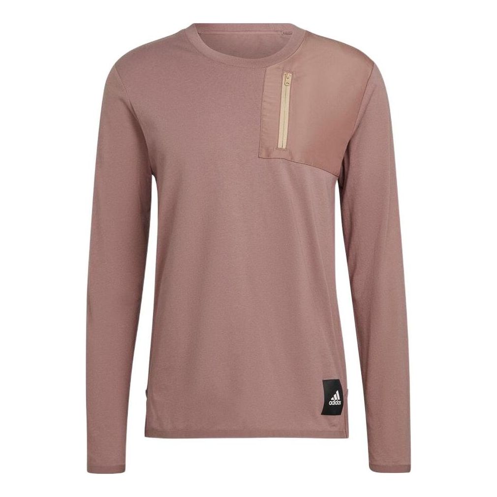 Men's adidas Solid Color Zipper Pocket Long Sleeves Pink T-Shirt HN1663
