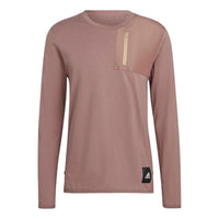 Men's adidas Solid Color Zipper Pocket Long Sleeves Pink T-Shirt HN1663