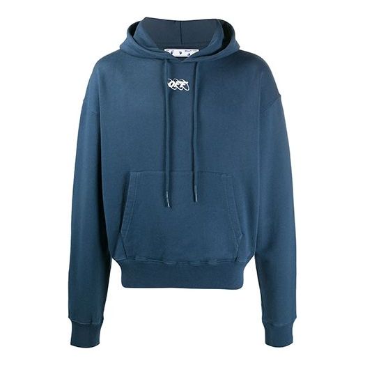 Off-White Logo Applique Hooded Sweater Men's Blue OMBB037F20FLE0074901