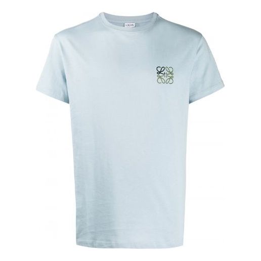 Men's LOEWE Anagram Classic Embroidered Cotton Round Neck Short Sleeve Light Blue H6109230CR-6410