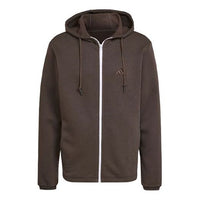 adidas Solid Color Sports Hooded Jacket Brown HU0296