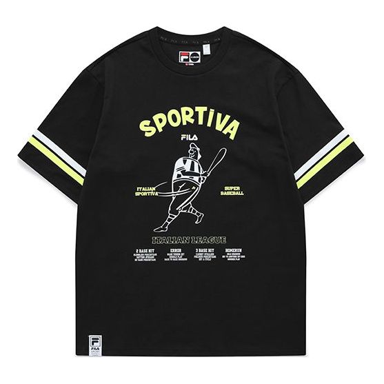 Men's FILA FUSION Alphabet Printing Round Neck Short Sleeve Black T11M122110F-BK