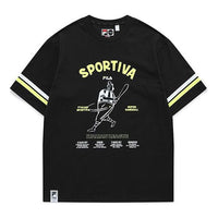 Men's FILA FUSION Alphabet Printing Round Neck Short Sleeve Black T11M122110F-BK