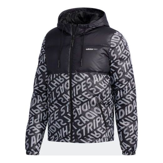adidas neo M Fav Down Jkt Splicing Contrasting Colors Alphabet Down Jacket Black DM2204