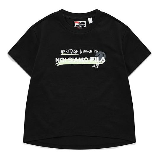 FILA FUSION Loose Sports Printing Knit Short Sleeve Black T11W131104F-BK