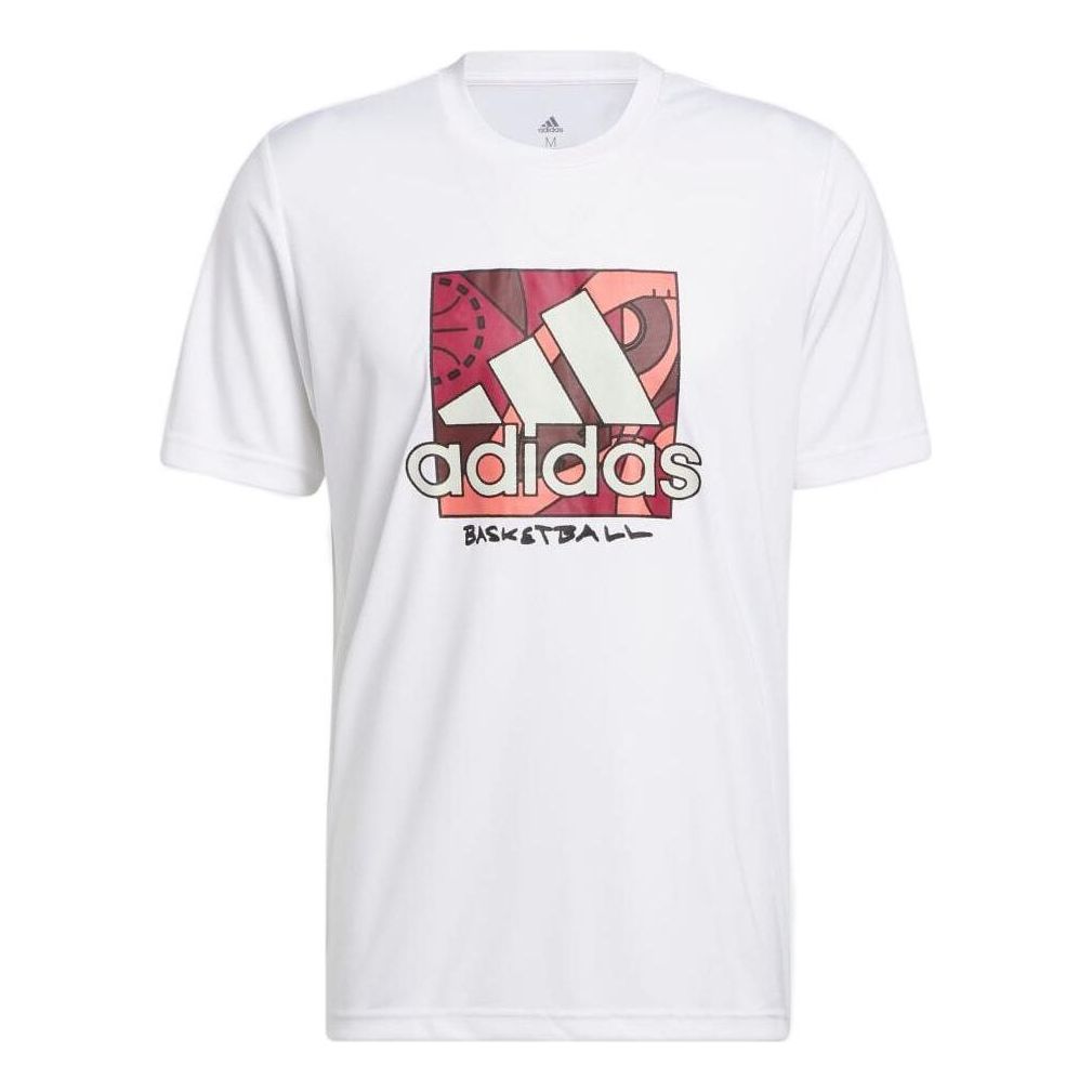 Men's adidas Large Logo Printing Round Neck Sports Pullover Short Sleeve Japanese Version White T-Shirt HH7566
