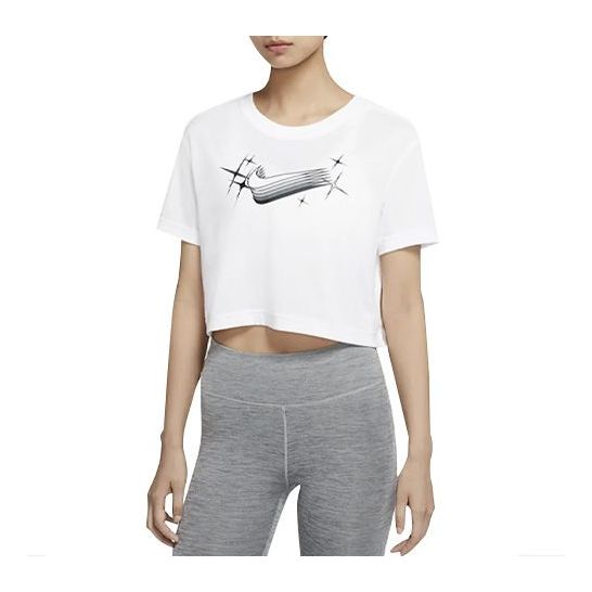 (WMNS) Nike Dri-Fit Logo Printing Short Sleeve White CW6714-100