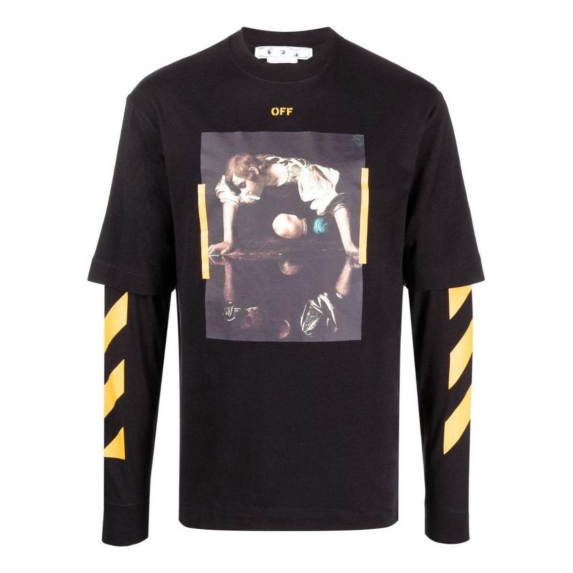 Men's Off-White SS22 Printing Round Neck Long Sleeves Version Black T-Shirt OMAB068C99JER00310181018