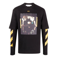 Men's Off-White SS22 Printing Round Neck Long Sleeves Version Black T-Shirt OMAB068C99JER00310181018
