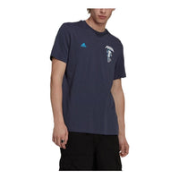 Men's adidas Logo Printing Round Neck Sports Short Sleeve Navy Blue T-Shirt HG1981