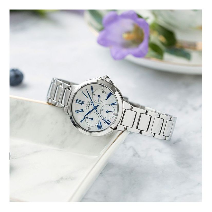 CASIO Waterproof SHEEN Sapphire Crystal Quartz Silver Analog SHE-3513D-7AUPRD