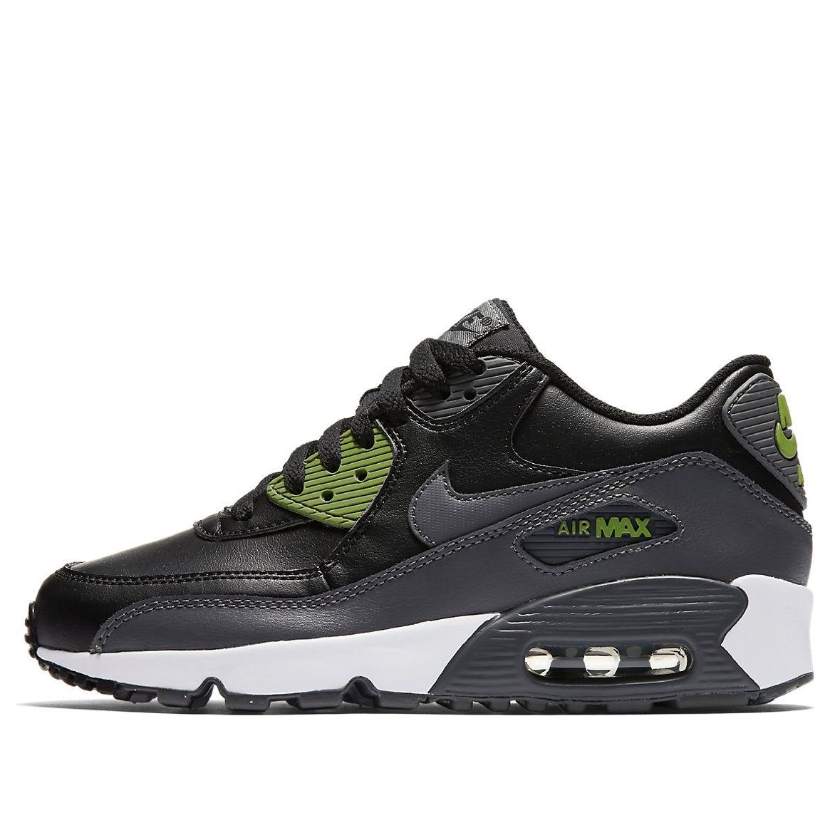(GS) Nike Air Max 90 LTR Leather 'Black White Green' 833412-008