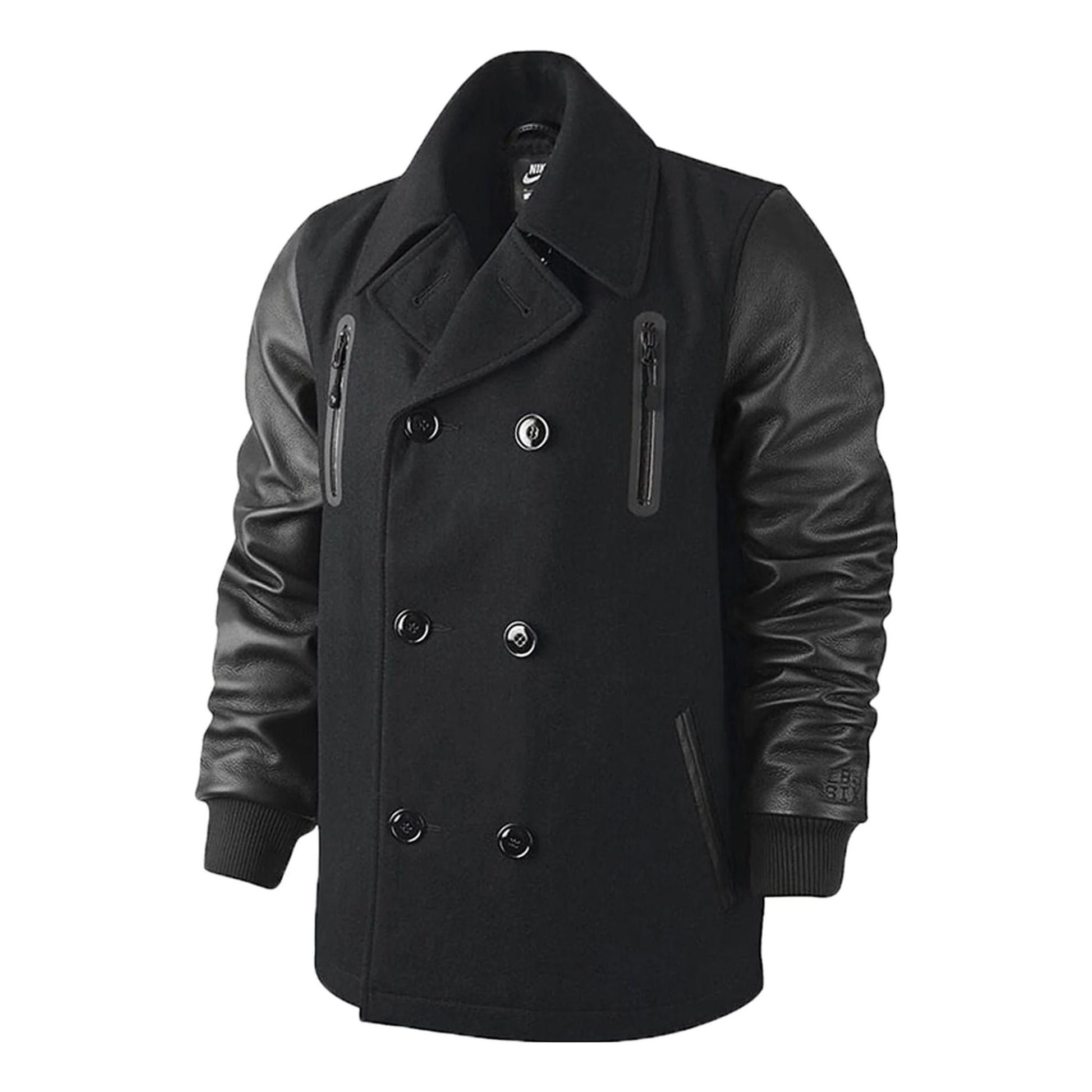 Nike Lebron Peacoat Leather Wool Jacket 'Black' 507702-010