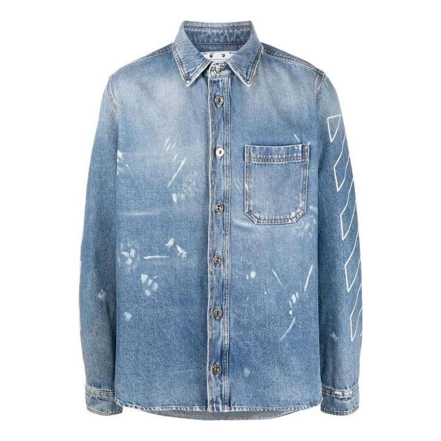 Off-White SS22 Printing Logo Denim Long Sleeves Shirt Ordinary Version Blue OMYD027S22DEN0024201