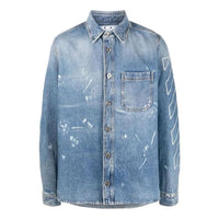 Off-White SS22 Printing Logo Denim Long Sleeves Shirt Ordinary Version Blue OMYD027S22DEN0024201