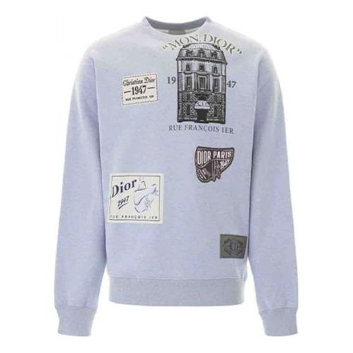 DIOR Badge Print Crewneck Sweater For Men Blue 013J603B0531-580