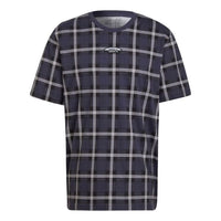 Men's adidas Plaid Casual Round Neck Pullover Short Sleeve Japanese Version Blue T-Shirt HC9495
