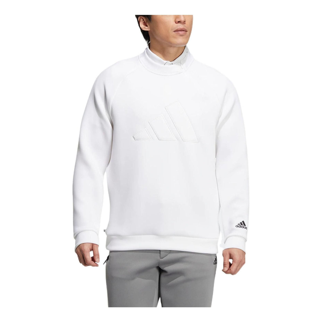 Men's adidas Bos Spcr Sweat Solid Color Large Logo Embroidered Pullover Round Neck Half Zipper Long Sleeves White HG8296