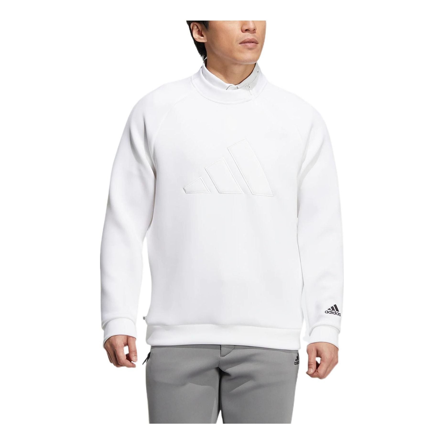 Men's adidas Bos Spcr Sweat Solid Color Large Logo Embroidered Pullover Round Neck Half Zipper Long Sleeves White HG8296