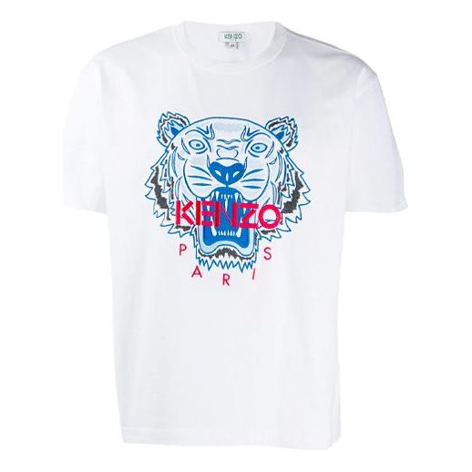 Men's KENZO Embroidered Pattern Loose Round Neck Short Sleeve White T-Shirt F955TS0774W7-01